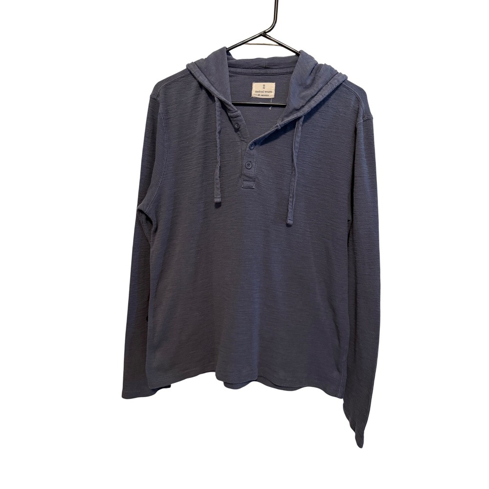 Mutual Weave Mens Hoodie Henley Long Sleeve Top Casual‎ Blue Medium